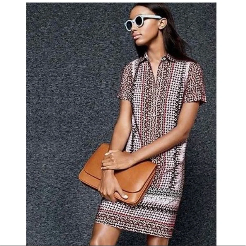J. Crew Silk Shirt Dress Multicolor Geometric Print Career Casual Resort Size 2